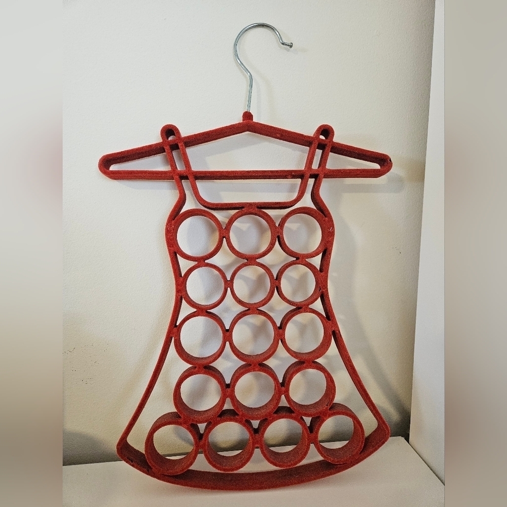 Dress Shaped Non-Slide Scarf Or Belts Or Necklace Organizers Hanger Red